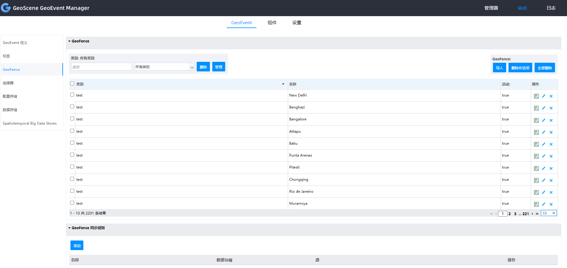 使用 GeoEvent Manager 查看和管理 GeoFence。