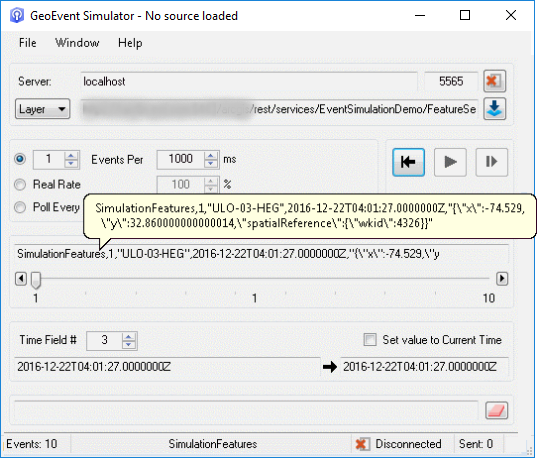 GeoEvent Simulator 事件记录示例