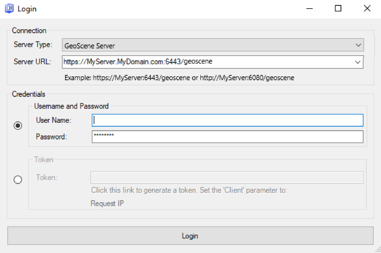 GeoEvent Logger 登录对话框