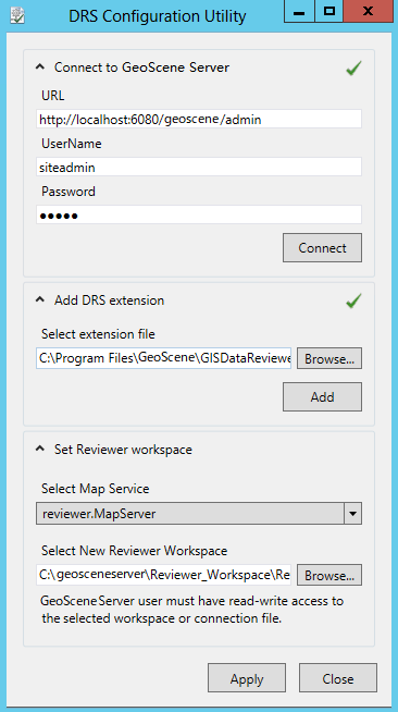 DRS 配置实用程序对话框