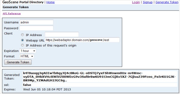 管理员目录中的“生成令牌”页面