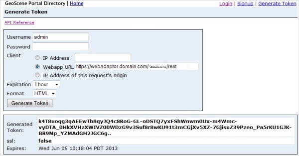 管理员目录中的“生成令牌”页面